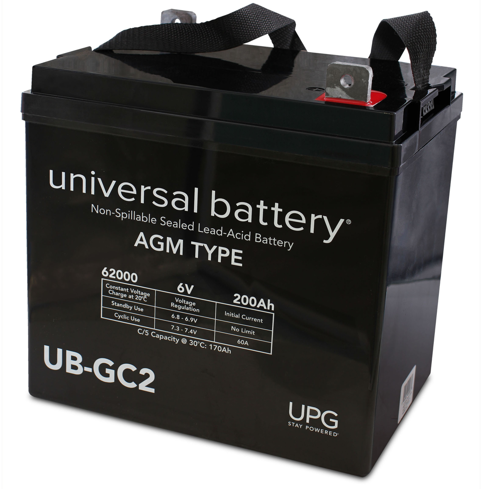UPG Sealed Lead-Acid Battery, AGM/SLA-Type, 6V, 200 Amps, Model# 45966